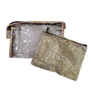 KIT COM DUAS NECESSAIRE: UMA TRANSPARENTE E UMA DE STRASS