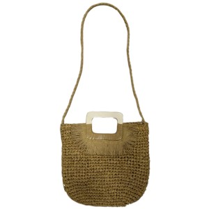 BOLSA ARTESANAL COM ALÇA ESTILO MADEIRA E DETALHE EM FRANJA
