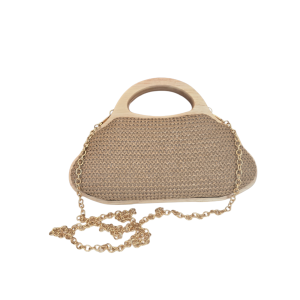 BOLSA ARTESANAL ACABAMENTO EM MADEIRA ONDULADO